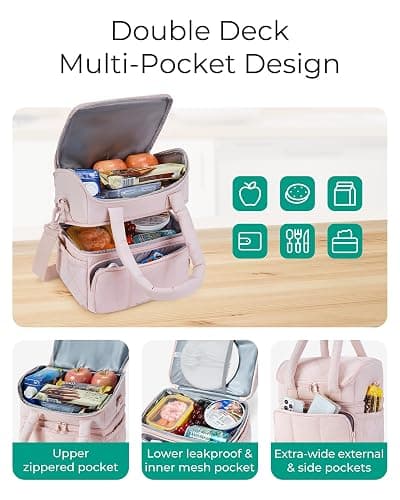 BAGSMART Lunch Bag Women, Double Deck Insulated Lunch Box, Quilted Puffer Lunch Tote, Leakproof, Durable & Reusable Large Lunch Cooler For Work Picnic Travel Meal Prep, Lavender Purple thumbnail 4