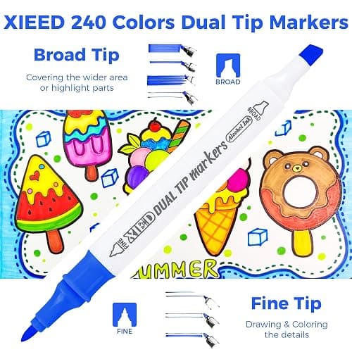 XIEED Alcohol Markers, 240 Colors Alcohol Markers Set for Artists, Students, Adults, Artists in Coloring & Drawing (Fine &Broad) thumbnail 3
