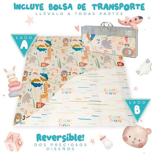 SLAVIBOO Alfombra Bebe Acolchada Plegable, 180x200x1 Reversible, Alfombra de Juegos Bebe, Alfombra Infantil, tapete Actividades Bebe, colchoneta Bebe Suelo, Suelo Bebes Acolchado,Alfombra Juegos Bebe thumbnail 2
