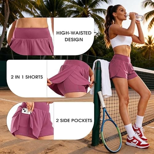 CADMUS 2 in 1 Women's Spandex Athletic Shorts Gym Yoga Shorts Pockets thumbnail 4