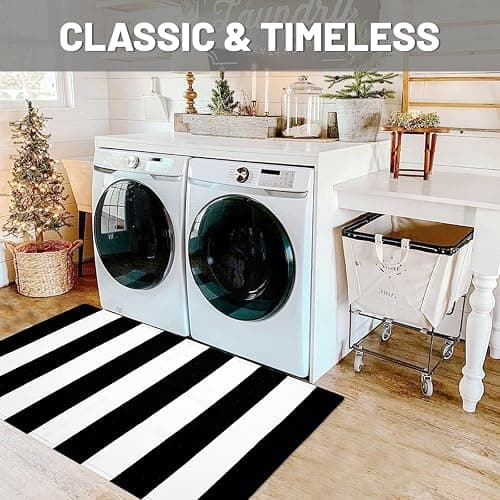 IOHOUZE Black White Striped Rug -27.5" X 43" Front Door Mats Outdoor,Washable Rug for Front Porch Decor,Spring Summer Welcome Mats Outdoor Indoor, Doormat for Farmhouse/Entryway/Home Entrance thumbnail 4