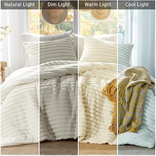 Intelligent Design Queen Comforter Set, Plush Bedding, Microfiber Reverse, 3 Piece, Lightweight, Super Soft Ribbed Velvet Comforter 2 Shams, All Season Fluffy Bed Set, Avril, Full/Queen Ivory thumbnail 6
