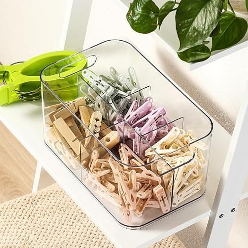 5-Compartment Clear Plastic Bin - Divided Art Supplies, Cosmetic Makeup Caddy Organizer - Multiuse Storage Container for Vanity, Bathroom, Kitchen, Office, Craft, Shower, Cleaning Items, (1 Pack) thumbnail 9