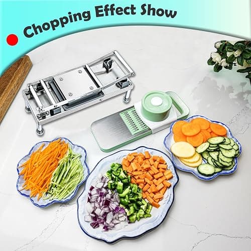 All-in-1 Vegetable Chopper with 8 Blades - Mandoline Slicer-Pro Food Chopper with Container - Veggie Salad Onion Chopper - Potato Dicer French Fry Cutter - Cheese Grater - Stainless Steel material thumbnail 2