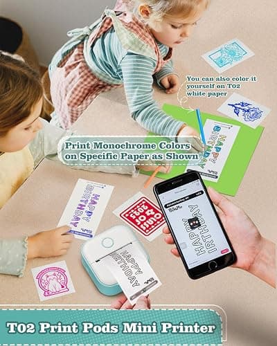 Memoking Sticker Printer - T02 Mini Printer Print Pods Portable Thermal Inkless Sticker Maker Machine Bluetooth Pocket Impresora Portátil Instant Print for Notes, Anatomical Diagrams, Journal,DIY,Gift thumbnail 2