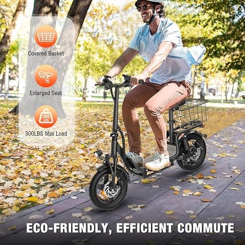 Fastaque Electric Scooter with Seat, 550W Peak Motor E-Scooter Adults, Foldable Scooters for Commute Up to 25 Miles Range, 14” Pneumatic Tire for Outdoor, Dual Disc Brake System, Black thumbnail 8