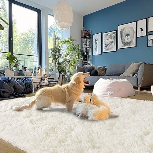 Cream White Plush Rug for Living Room Fuzzy Carpet for Bedroom Dorm, Non-Slip High Pile Rug, Shag Rug for Playroom Nursery Home Office Decor 6X9 Ft thumbnail 6