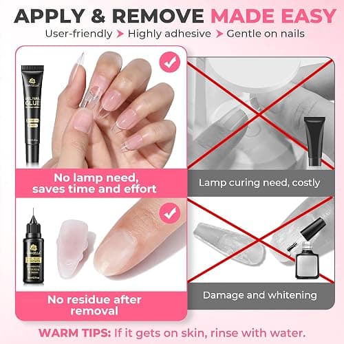 UNA GELLA 15g Nail Glue for Press On Nails with 20ml Nail Glue Remover Kit | Quick Dry Semi Solid Glue, No U V Lamp Needed, Non-Acetone Gentle Remover, Strong Hold Nail Tips Glue Gel, for DIY Manicure thumbnail 2