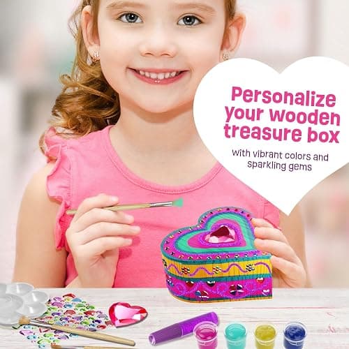 Pretty Me Paint Your Own Wooden Kids Heart Treasure Box Kit - Basket Stuffers - Art Kits for Toddler Girl - Arts and Craft Gifts for Ages 4-6 Year Old Girls - DIY Jewelry - Toys - Crafts Painting Gift thumbnail 7