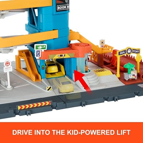 Matchbox Toy Vehicles & Playset, Transportation Center with 5 Levels, Kid& Car-Activated Features, Includes 1:64 Scale Taxi, Boat & Helicopter & Food Vendor Accessory thumbnail 4
