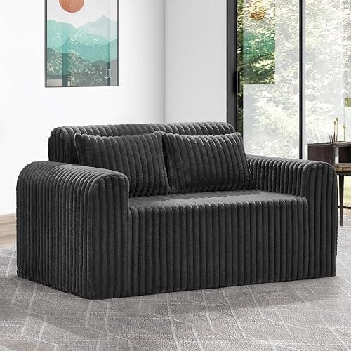 Hobestluk Couch Sofa 2-Seater Foam Sofa Loveseat for Small Spaces Comfy Sofas with Removable Cover Furry Couch with Pillows for Living Room, Bedroom, Apartment, Office (Black, Loveseat) thumbnail 3