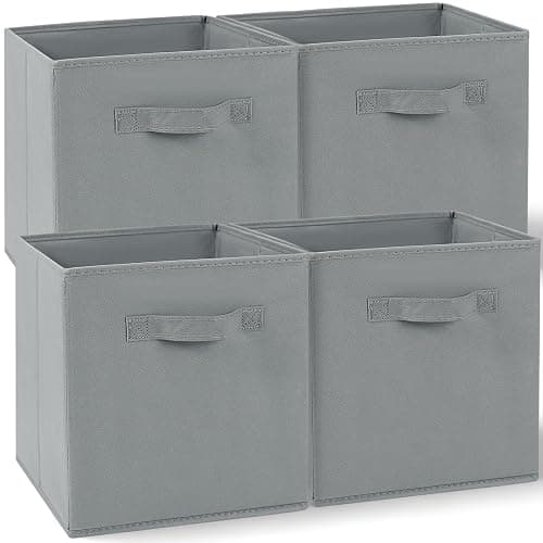 Amazing Tour 4 PCS Cube Storage Boxes 27x27x27 Gray,Foldable Fabric with Handles Collapsible for Home Office Nursery Organiser - Clothes Basket Containers - Image 1