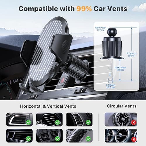 Miracase Phone Holders for Your Car with Metal Hook Clip, Air Vent Cell Phone Car Mount, Universal Automobile Cradle Fit for iPhone Android and All Smartphones, Dark Black - Dark Black thumbnail 5