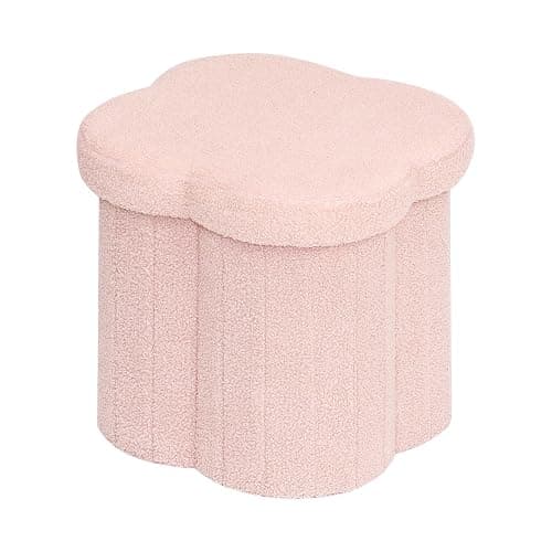 B FSOBEIIALEO Storage Ottoman Cube, Flowers Shaped Ottomans with Storage Foot Stool Footrest, Boucle Ottoman Seat for Dorm Room, Faux Teddy Fur, Pink 15"x15"x15" - Image 1