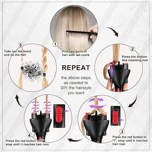 7 Pieces Automatic Braider Set - Electronic Braid Maker, Hair Twister with Comb and Clips for Styling (Black) thumbnail 3