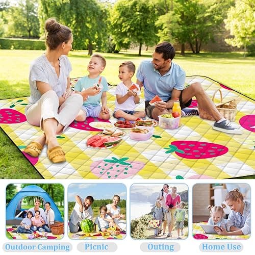 Extra Large Picnic Blanket Waterproof,80"x 80"Foldable Machine Washable Beach Blanket,Outdoor Blanket for 6-8 Adults,Picnic Mat Suitable for Indoor Crawling,Park Beach,Camping,Hiking,Travel（Yellow） thumbnail 7