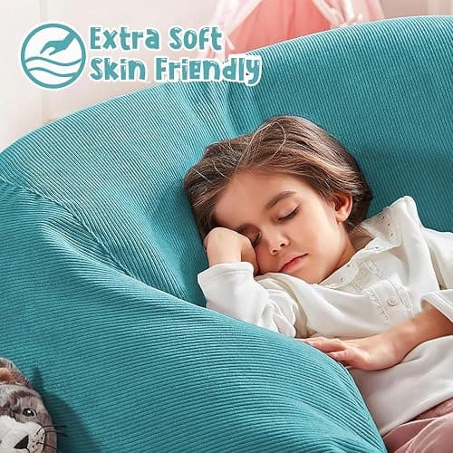 Nobildonna 2.5 ft Bean Bag Chair Cover for Kids,Turquoise 200L | No Filler Washable Stuffed Animal Storage Beanbag Chair Cover 74" Extra Large Opening Premium Corduroy Bean Bag Cover thumbnail 5
