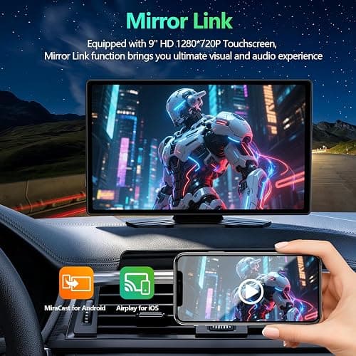 9" Carplay Screen for Car, Portable Wireless Car Play Screen for Apple CarPlay & Android Auto, OTA Updates, Backup Camera, Mirror Link, Voice Control, GPS Navigation, Bluetooth 5.0, FM/AUX thumbnail 3