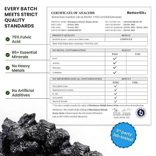 Better Alt Pure Himalayan Shilajit Sticks with Organic Honey, Saffron | Easy to Consume Shilajit| 30 Sticks for Energy Boost & Immune Support, 85+ Trace Minerals, 75%+ Fulvic Acid thumbnail 8