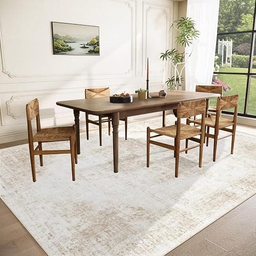 Area Rug 8x10 Washable Rug, Vintage Boho Medallion Rugs Non-Slip Soft Low Pile Large Distressed Rug Indoor Retro Carpet for Living Room Bedroom Dining Room Home Office (Beige, 8'x10') thumbnail 3