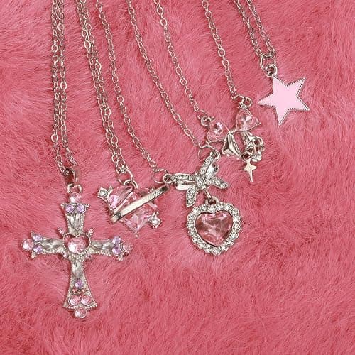 LIRUNQIN 5PCS Gyaru Y2K Necklace Set - Gothic Cross, Pink Indie Jewelry, McBling Aesthetic Accessories for Women, Scene, and 2000s Style thumbnail 4