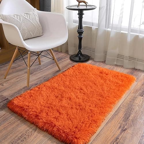 Ailyei Soft Runner Rugs for Bedroom Hallways, 2x3 Orange Fluffy Shag Throw Area Rug Non Slip for Bedside Dorm, Long Shaggy Furry Carpet for Nursery Living Room thumbnail 2