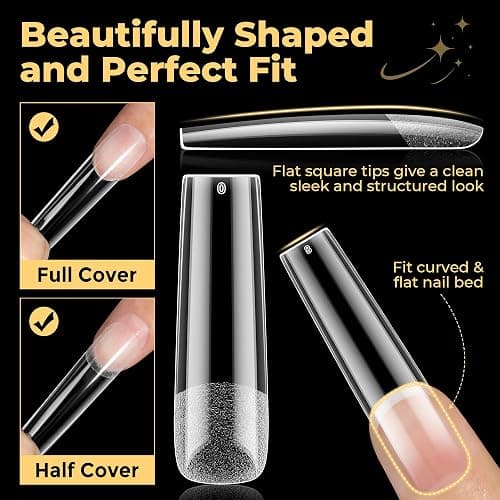 UNA GELLA Extra Long Square Nail Tips Pre-filed 240Pcs Square Gel Nail Tips | No C Curve XXL Long Press on Nails Full Cover Straight for Nails Extension Home DIY Salon 12 Sizes thumbnail 5