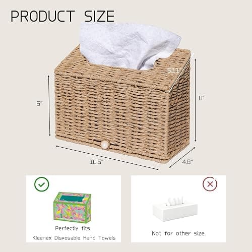 Furrywise Hand Towel Box Cover Compatible with Kleenex Hand Towels, Paper Rope Hand Towel Holder for Bathroom, Kitchen and Bathroom, 10.43" L x 4.5" W x 8" H in, Natural thumbnail 2