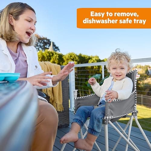 Bright Starts Pop 'N Dine Portable High Chair, Indoor/Outdoor, BPA Free Tray, Easy to Fold, Unisex, Grey, 6 Months + thumbnail 4