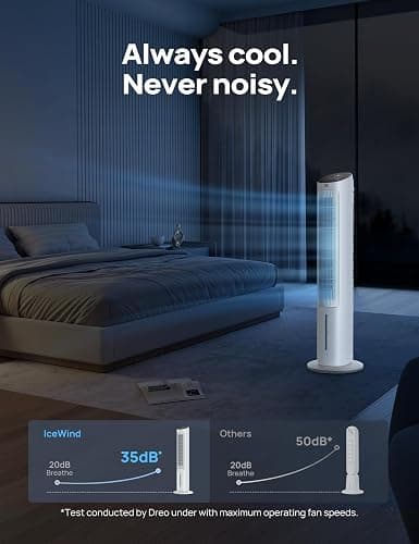 Dreo Tower Fan for Bedroom, 40" Evaporative Air Cooler, Cooling Fans That Blow Cold Air with 80° Oscillating, Removable Water Tank, 3 Modes 4-Speed, Remote Control, Quiet Floor Fan, 7H Timer，White - White thumbnail 7