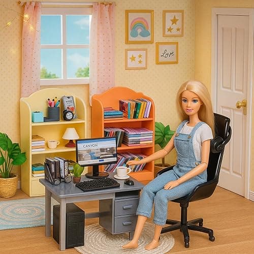 1:12 Scale Mini Office Desk Set Including Mini Computers Desks Computer Accessories Storage Racks Books Desk Lamps Glasses Headphones Mobile Game Controllers Etc Suitable For Displaying Ideal Gifts thumbnail 8