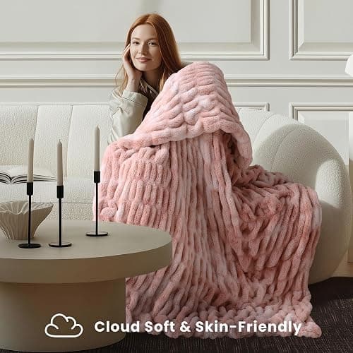 blunique Ultra Soft Cozy Faux Fur Throw Blanket, Fuzzy Plush Thick Bubble Blanket, Oversize Luxury Fluffy Blanket for Couch, Sofa, Bedroom, and Living Room,50x60 Inches,Double Sided Tie-Dye Pink thumbnail 4