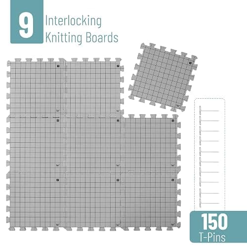 Mr. Pen- Blocking Mats for Knitting & Crochet Projects, 12" x 12", 9 Pack with 150 pcs T-Pins, Gray Aligned Grid Knitting Blocking Mats and Pins, Water & Heat Resistant thumbnail 2