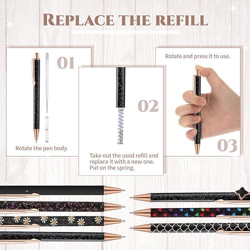 Sherr 7 Pcs Fancy Pens for Women Cute Sparkly Glitter Pens with 10 Pcs Black Ink Refills Pretty Gifts for Girls Office School Christmas Graduation(Simple) thumbnail 3