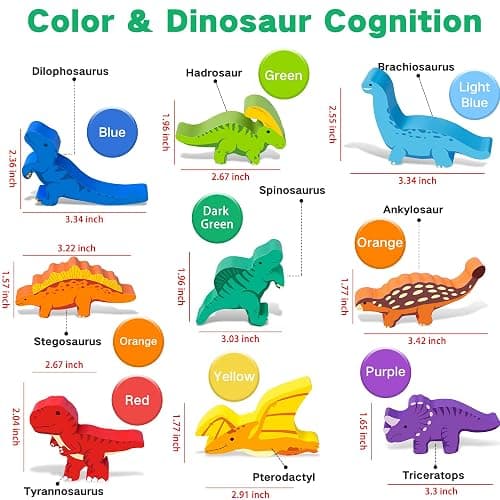 FFTROC Montessori Dinosaur Toys for 2 3 4 Year Old Boys - Wooden Stacking Dinosaur Toys for Kids 2-4 3-5, Toddler Balancing Block Sets thumbnail 2