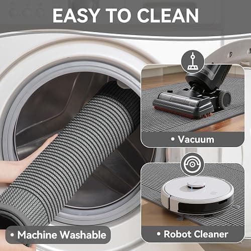 QiCaiJia Kitchen Mats for Floor, 17''x30''+17''x47''Kitchen Rugs Set of 2, Washable Non Slip Absorbent Kitchen Mat, Braided Kitchen Runner Rug, Kitchen Sink Rug, Grey thumbnail 4