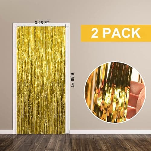 2 Pack Gold Backdrop Birthday Decorations Foil Curtain Backdrop Gold Streamers Dance Party Decorations Photo Booth Props for Bachelorette Decorations Christmas Halloween New Years Eve Party Supplies thumbnail 7
