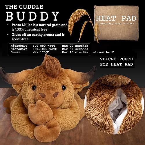 Lulumaia Stuffed Animal Heating Pad for Cramps - Microwavable Stuffed Animal Heating Pad for Neck and Shoulders - Microwave for Tension, Stress Relief Gift in Canvas Bag (Highland Cow) thumbnail 4