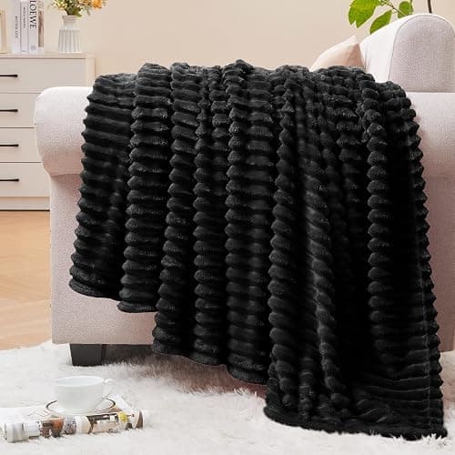 BEDELITE Ribbed Jacquard Black Fleece Throw Blanket for Couch, 50x60 Inch | Soft Warm Decorative Fluffy Blanket, Cozy Plush Lightweight Fuzzy Throw Blanket for Bed Sofa Home Room Decor, Gift for Women - Image 1