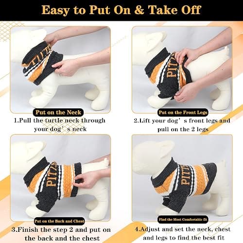 ZOARVEXD Pittsburgh Small Dog Sweater​ Football Theme Turtleneck Knit Dog Sweaters for Small Pets Warm Winter Cat Dog Clothes thumbnail 5