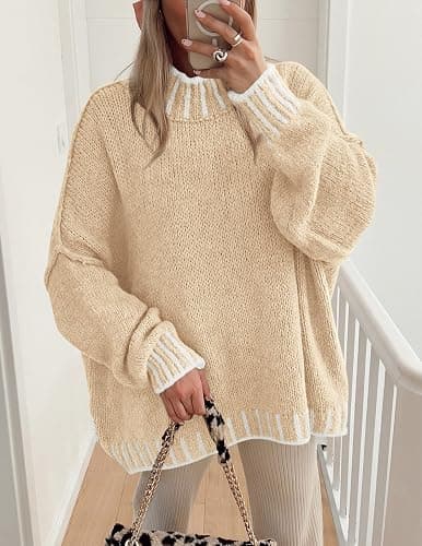 PRETTYGARDEN Women's 2025 Fall Oversized Pullover Sweaters Long Sleeve Mock Neck Chunky Knit Jumper Tops Winter Clothing thumbnail 5
