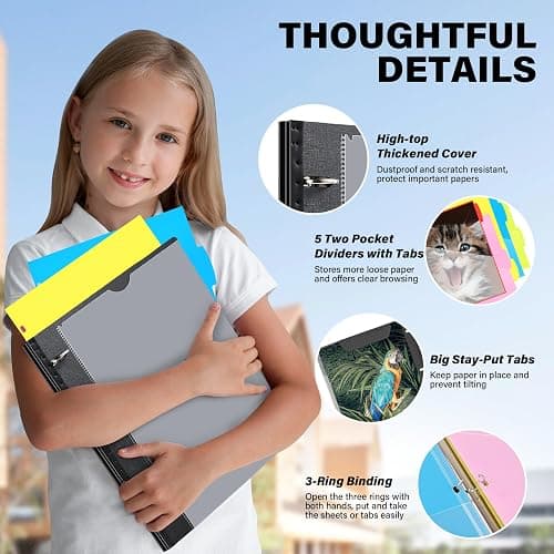WOT I Telescoping Project Organizer 2-Pack, Refillable 3 Ring Binder with Dividers and Pockets, 13 Pocket Folders, 1 Inch 3 Rings, Black thumbnail 6