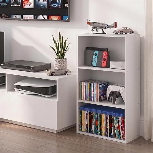 Furinno Basic DVD Shelf, 3-Tier CD Rack, Cube Storage, White | 7 x 17 x 26, Open Shelf for DVD Blueray Game Disc, Organizer Media Shelf, for Living Room, Bedroom, Home Office thumbnail 4