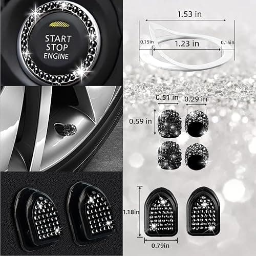 NBTEPEM 27 PCs Black Bling Car Accessories Set for Women, Steering Wheel Covers Universal Fit 15 Inch, Bling License Plate Frame, Bling Phone Holder, Bling Car Coasters (Black Diamond) thumbnail 8