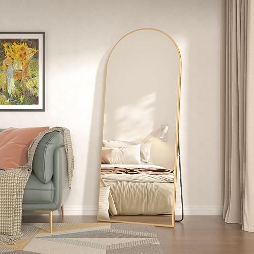 CASSILANDO Ganzkörperspiegel, 165X60cm Gewölbter Spiegel, Bodenspiegel mit Ständer, hängend oder lehnend an die Wand, stehender Spiegel für Schlafzimmer Garderobe (Gold) thumbnail 3