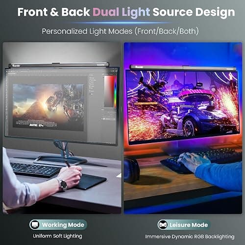 Quntis Monitor Light RGB Backlight, Eye-Care Computer Lights Bar Gaming Office Desk Lamp, 15 Modes Backlight, 3 Color Temperature & Brightness Dimmable Front Light, Ra95 Screen No Glare Monitor Lamp thumbnail 2