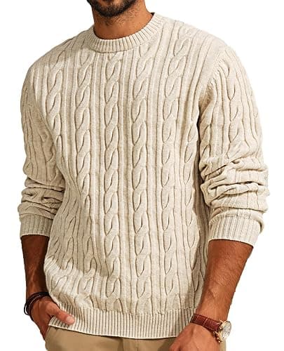 PJ PAUL JONES Mens Sweater Crewneck Cable Knit Pullover Sweater Casual Twist Textured Sweaters - Image 1