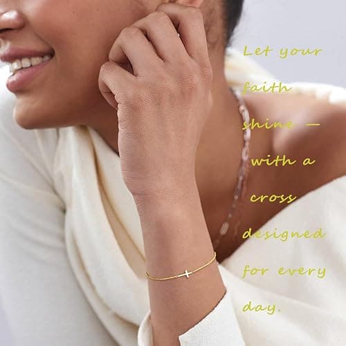 Poxtex Gold Jesus Cross Bracelets for Women Trendy, 14K Dainty Gold Plated Religious Bracelets for Women Bulk, Christian Baptism Gifts for Women Mom Her thumbnail 9