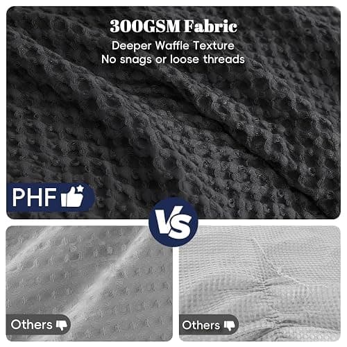PHF Ultra Soft Waffle Weave Comforter Set King Size, 3 Pieces Lightweight Breathable Comfy Bedding Set, Comfy Textured 1 Comforter with 2 Pillow Shams, Black thumbnail 4