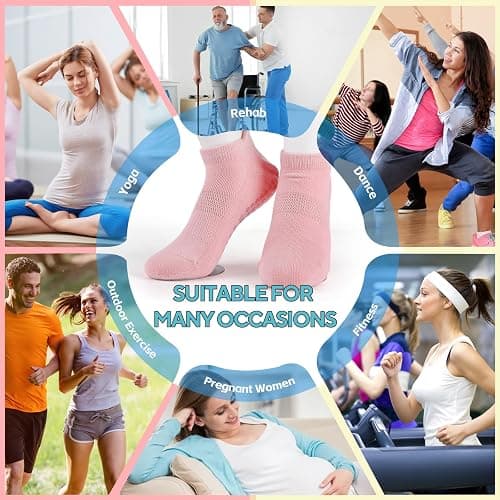 3 Pairs Pilates Grip Socks, Non Slip Yoga Socks for Women, Anti-Skid Grip Socks Breathable Cotton Socks for Yoga, Barre, Dance, Barefoot, Workout, Pregnant, Fitness and Ballet thumbnail 7
